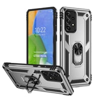 Samsung Galaxy A73 Kılıf Yüzüklü Standlı Korumalı Tank Kapak (Gri)