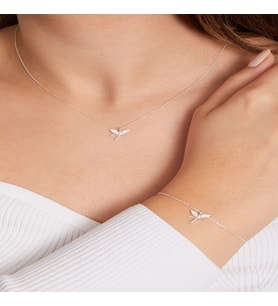 Elika Silver Kadın Yusufçuk Model Kolye ve Bileklik 925 Ayar Gümüş Set (Gümüş)