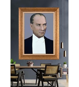 Altın Varaklı Çerçeveli Paspartulu Atatürk Tablo DC1596 (Gold)