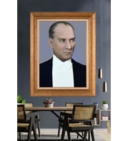 Altın Varaklı Çerçeveli Paspartulu Atatürk Tablo DC1596 (Gold)