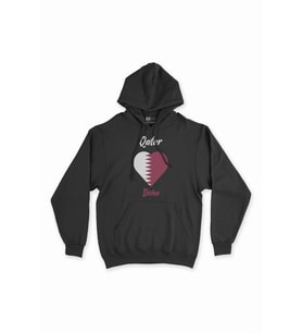 Doha Katar Bayraklı Kalpli Siyah Sweatshirt Hoodie
