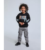 Erkek Bebek Fresh Dokulu İnce Şardonlu 3 İplik Sweatshirt (Siyah)