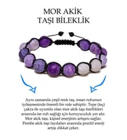 Sertifikalı Açık Mor Gri Akik Taşı Bileklik - Makrome (Çok Renkli)