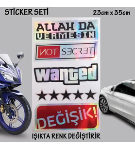 aranıyor çoklu yazı seti - Oto cam bagaj yazıları set - hologram etkili - renk değiştiren yeni nesil lüks sticker etiket setleri