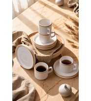 Keramika Mat Beyaz Gold Fileli Stackable Çay Takımı 8 Parça 4 Kişilik