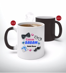 BK Gift Kişiye Özel Babalar Günü Hediyesi Canım Babam Tasarımlı Sihirli Kupa Bardak-1 (Beyaz)