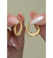 925 Ayar Gümüş Gold Kaplama Taşsız Noktalı Şarnel Küpe