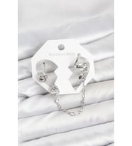 Pirinç Gümüş Renk Yılan Model Zincir Bağlantılı Ear Cuff Küpe Seti - TJ-BKP11533