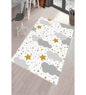 Gri Kaymaz Tabanlı Yıkanabilir Bulutlu Bebek Halısı KD025