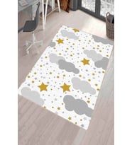 Gri Kaymaz Tabanlı Yıkanabilir Bulutlu Bebek Halısı KD025