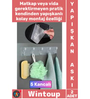 #Askı Pratik 5'li Kendinden Yapışkanlı Güçlü Şeffaf Kapı Arkası Mutfak Duvar Banyo Şık Askı 2 Adet