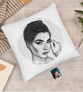 BK Gift Kişiye Özel Karakalem Beyaz Yastık, Karakalem Kupa, Arkadaşa Hediye, Sevgiliye Hediye, Ev Hediyesi-3