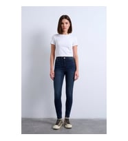 Kadın Koyu Mavi Yüksek Bel Slim Fit Likralı Jean Pantolon