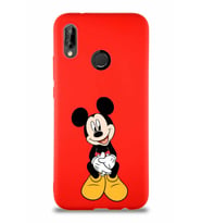 Huawei P20 Lite Soft Premier Kapak Mickey Mouse-A Tasarımlı Silikon Kılıf - Kırmızı (Şeffaf)