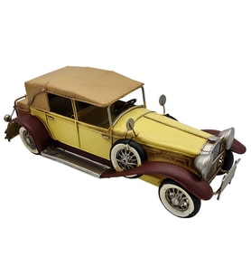 Nostaljik Sarı Klasik Araba Biblo - El Yapımı Metal Model Araç - Erkeklere Özel Hediye