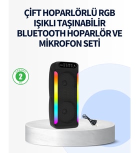 Rgb Işıklı Çift Hoparlörlü Taşınabilir Bluetooth Speaker Mikrofon