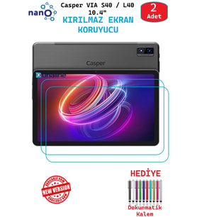 2 ADET Casper VIA S40 L40 10.4" Tablet Tam Uyumlu Ekran Koruyucu Şeffaf Cam Nano HD Esnek Kırılmaz