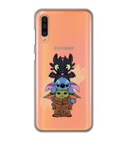 Samsung Galaxy A30S/A50/A50S Uyumlu Sevimli Baby Yoda ve Stitch Desenli Şeffaf Telefon Kılıfı