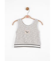 Kız Çocuk Simli Triko Kumaş Crop Bluz (Krem)