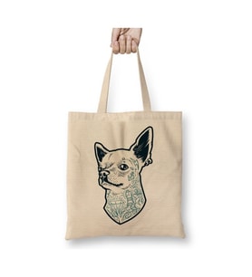 Chihuahua Köpek Pug Beyaz Bez Çanta Uzun Saplı Alışveriş Çantası Plaj Çantası