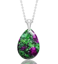 Sertifikalı Damla Model Ruby Yakutlu Zoisite - Anyolit Taşı Kolye (GÜMÜŞ APARATLI) (Çok Renkli)