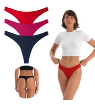 Kadın Pamuklu Basic Tanga Külot, 2'li Paket,3'lü Paket Seçenekli (KIRMIZI-LACIVERT-KIRMIZI)