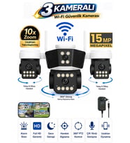 RX95W WİFİ 3 Kameralı Güvenlik Kamerası 15MP ULTRA HD PTZ Hareketli Sesli Gece Görüşlü Akıllı Kamera