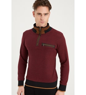 Dewberry Erkek Pamuklu Sweatshirt Desenli Bordo 1039 Günlük Üst Giyim, Hafta Sonu Kombini, Seyahat Gardırobu