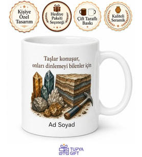 Jeoloji Mühendisine Hediye Taş ve Kayaç Temalı Kupa Bardak Özel Tasarım