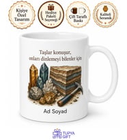 Jeoloji Mühendisine Hediye Taş ve Kayaç Temalı Kupa Bardak Özel Tasarım