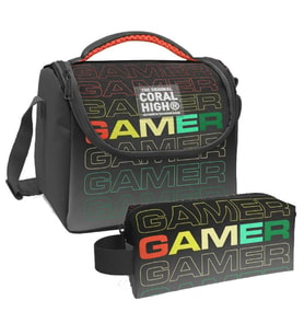 Coral High Siyah Gri Gamer Desenli Erkek Çocuk Isı Yalıtımlı Beslenme Çantası ve Kalemlik Seti