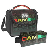 Coral High Siyah Gri Gamer Desenli Erkek Çocuk Isı Yalıtımlı Beslenme Çantası ve Kalemlik Seti