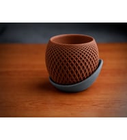 3D Baskı Küre Saksı - Kafes Dokulu İki Parçalı Dekoratif Saksı - Kahverengi-Gri