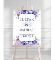Söz Nişan Düğün İçin 50x70 Karşılama Panosu - Mavi Çiçek Desenli 001