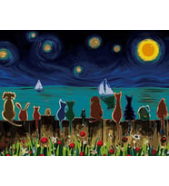 Mehtaba Bakan Kediler Sayılarla Boyama Seti 40x50 cm (Tuvale Gerili)