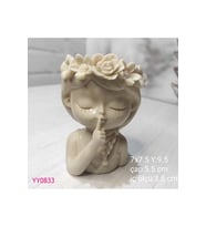 YY0833 Çiçek Taçlı Sus İşareti Yapan Kız Saksı Silikon Kalıp