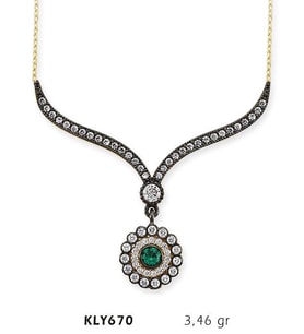14 Ayar Altın Yeşil Taşlı Otantik Kolye KLY670 (Çok Renkli)