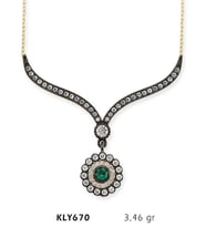 14 Ayar Altın Yeşil Taşlı Otantik Kolye KLY670 (Çok Renkli)