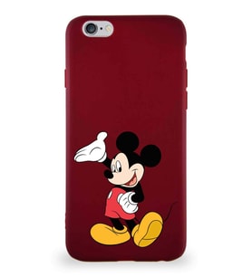 Apple iPhone 6S Soft Premier Kapak Mickey Mouse-C Tasarımlı Silikon Kılıf - Mürdüm (Şeffaf)