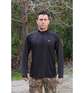 Çeyrek Fermuar Uzun Kollu Sweatshirt Siyah, Termal Sweatshirt, Esnek İç Katman Giysisi