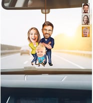 Kişiye Özel Karikatürlü Aile Temalı Ahşap Araba Dikiz Ayna Süsü