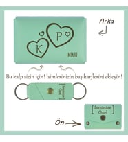 Açık Yeşil, İsim ve Kalp İşlemeli Kişiye Özel Cüzdan ve Anahtarlık Seti, Sevgiliye Romantik Hediye