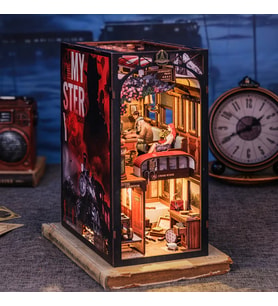CUTEBEE Ahşap Book Nook Kiti, Toz Koruma Kılıflı, Kendin Yap Oyuncak Bebek Evleri, Minyatür Ev Kiti, LED Işıklı, Booknook Evleri, Yetişkinler Için Model Yapı Setleri - Train Mystery Case (BN01B-AMZ01)