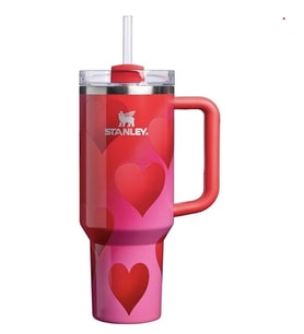 Stanley Quencher H2.0 FlowState Tumbler Kalp Desenli Pipetli Termos Bardak – Beyaz Pembe Gradient Kalp Tasarım 40 OZ / 1.18 L