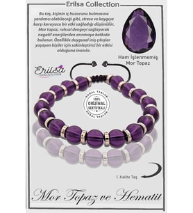 Sertifikalı Ham İşlenmemiş Hematit - Mor Topaz Taşı Bileklik (Çok Renkli)