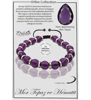 Sertifikalı Ham İşlenmemiş Hematit - Mor Topaz Taşı Bileklik (Çok Renkli)