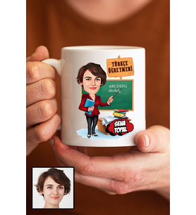 Kadın Türkçe Öğretmenine Hediye Karikatürlü Beyaz Kupa Bardak