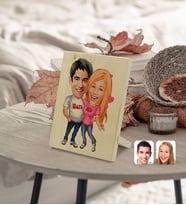 BK Gift Kişiye Özel Sevgililer Karikatürlü Dekoratif Ahşap Çerçeve Model 5