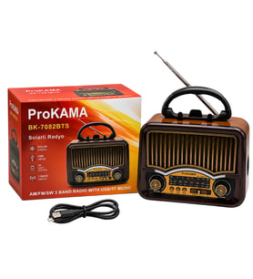 ProKAMA BK-7082BTS Solar Enerjili Şarjlı Nostaljik Retro Radyo