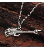 Metalci Kuru Kafalı Gitar Erkek Kolye Takı Aksesuar K24 T5